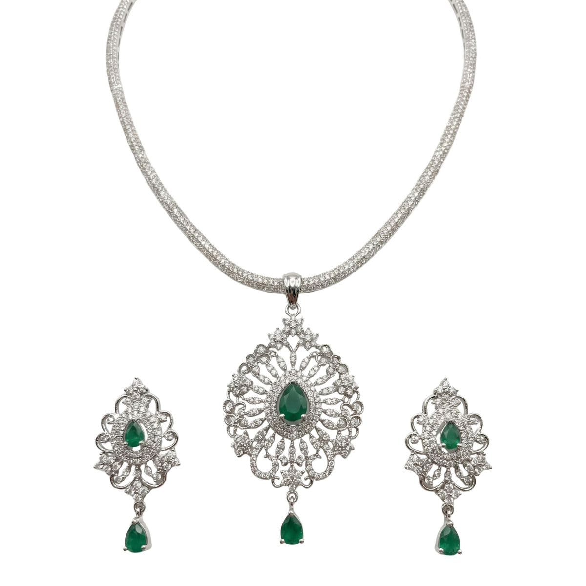 Elsa Nakshatra Green CZ Pendant Set
