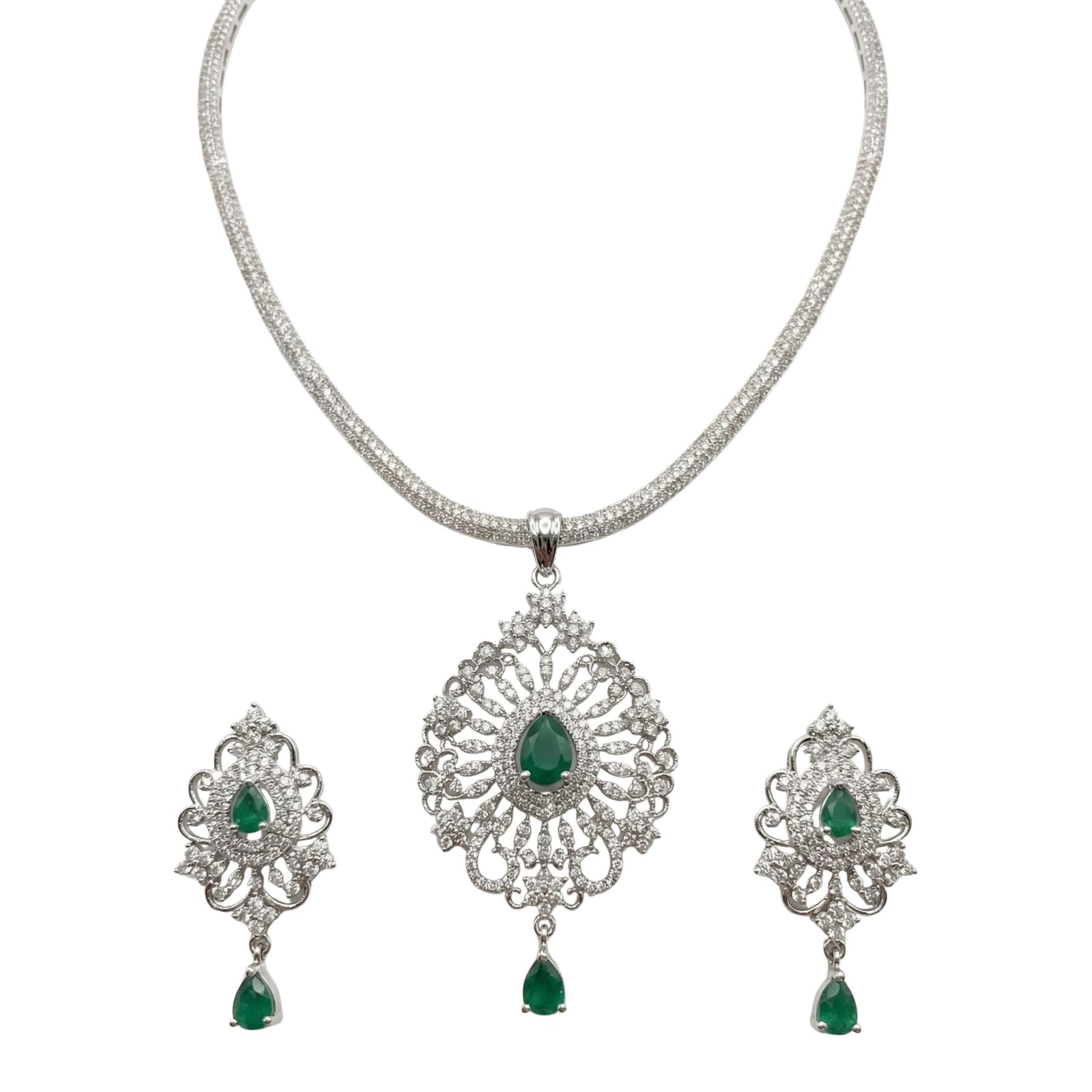 Elsa Nakshatra Green CZ Pendant Set