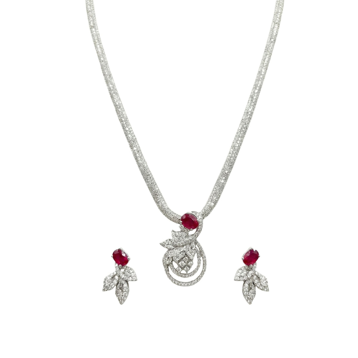 Verdant Leaf Nakshatra Red CZ Pendant