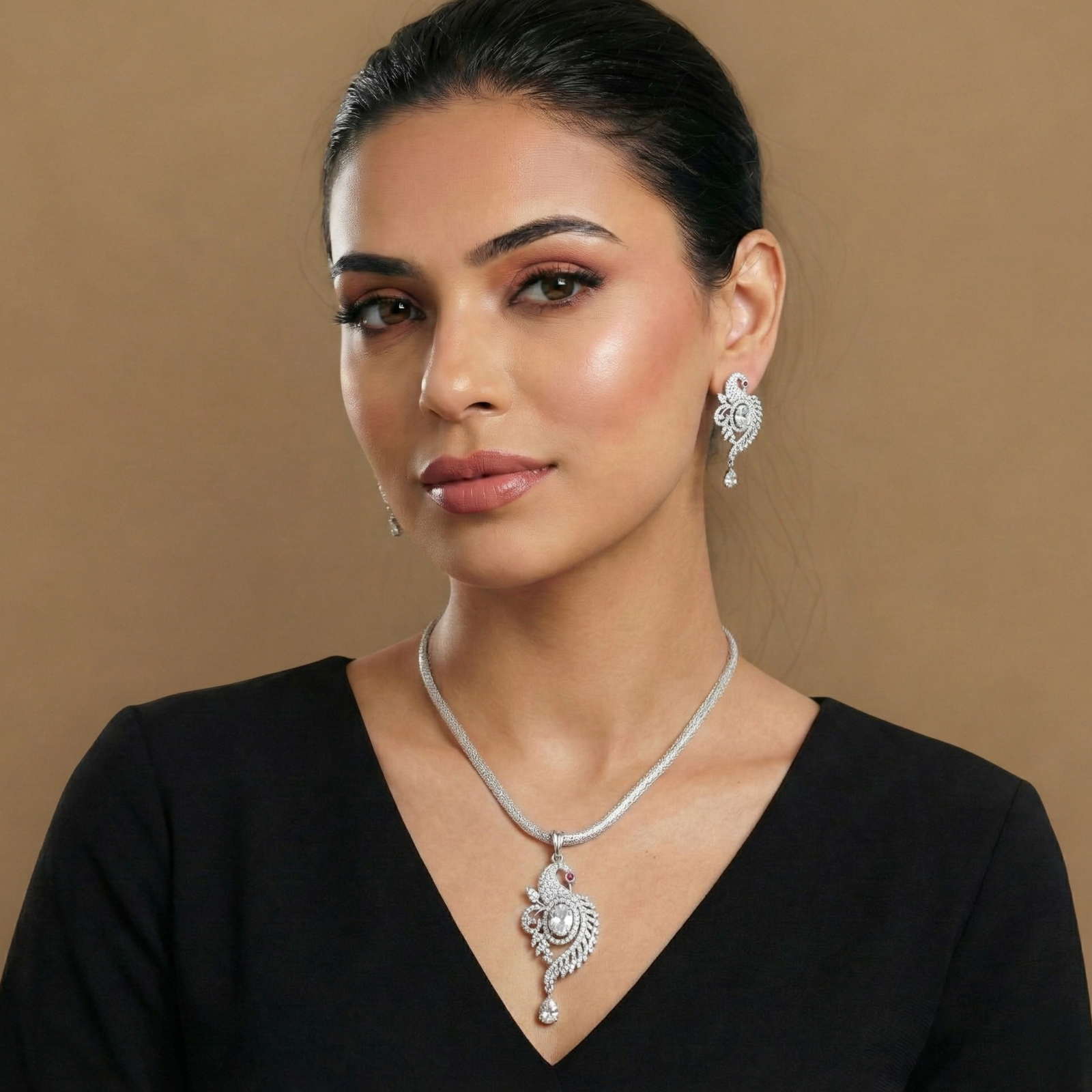 Peacock Royale Nakshatra CZ Pendant Set