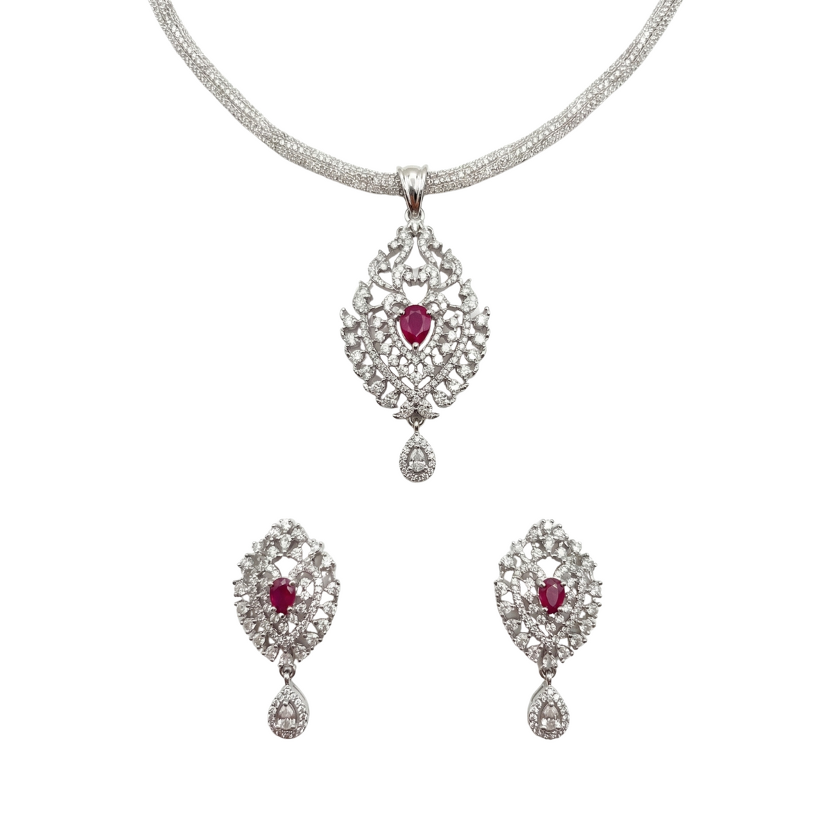 Aira Nakshatra Red CZ Pendant Set