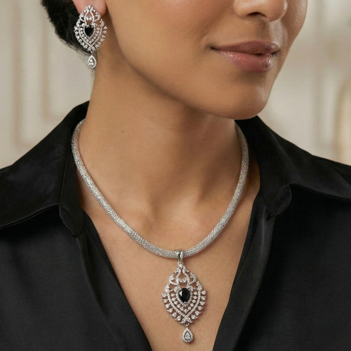 Aira Nakshatra Black CZ Pendant Set