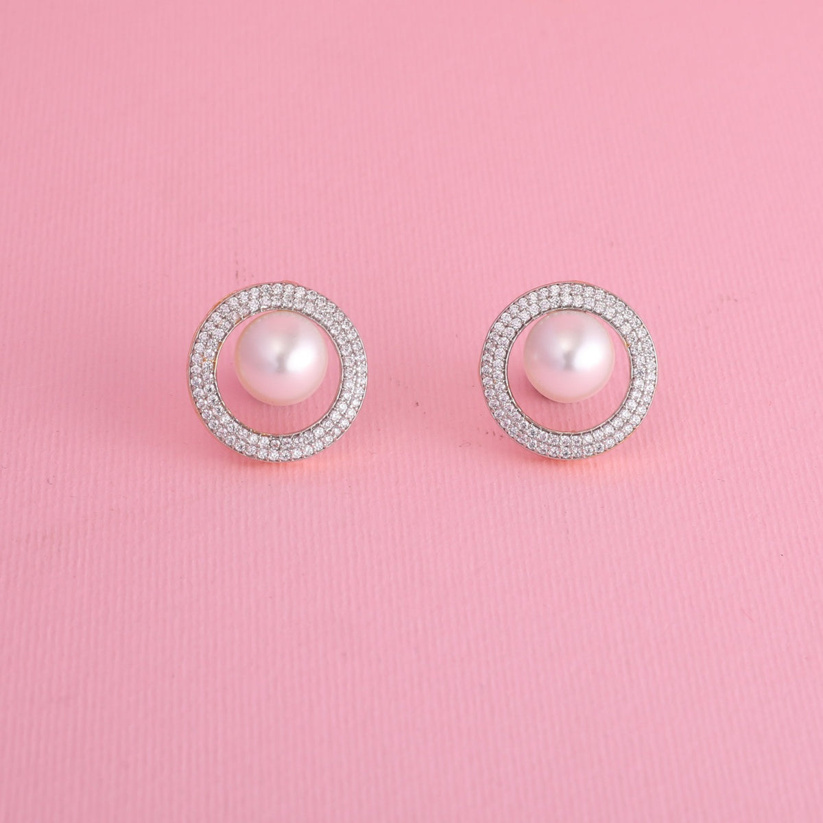 Simple Halo Pearl CZ Stud Earrings