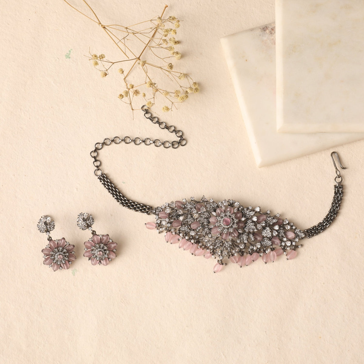 Floral Blush CZ Choker Set