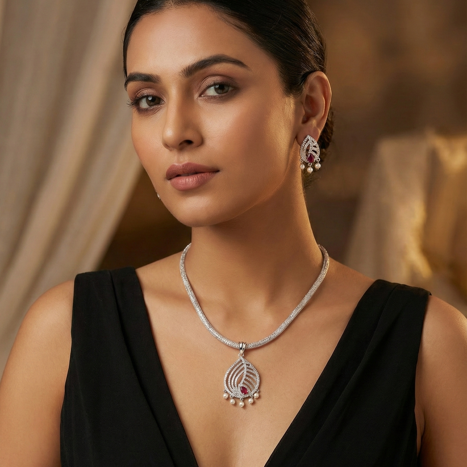 Paneira Nakshatra Red CZ Pendant Set