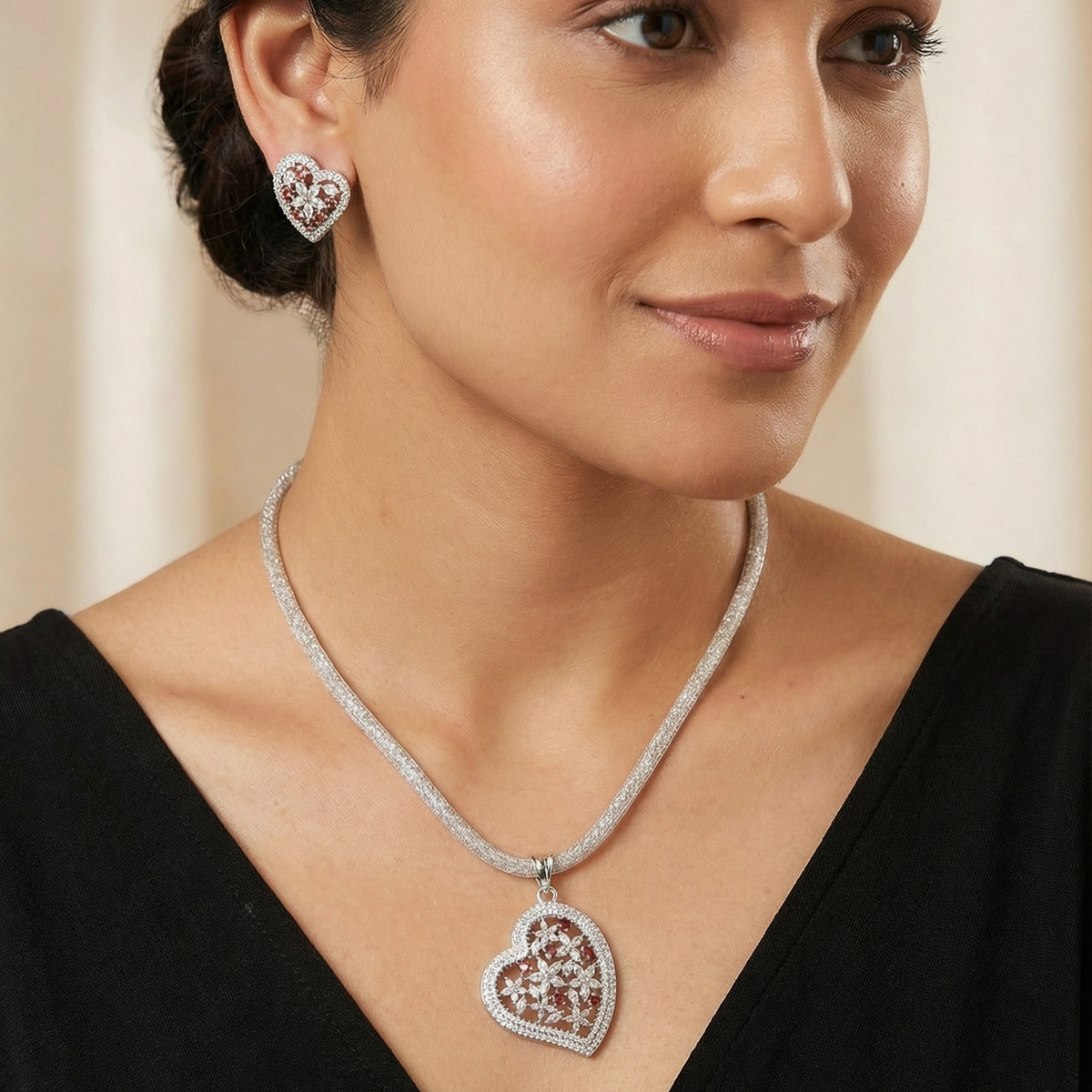 Amara Heart Nakshatra Orange CZ Pendant Set