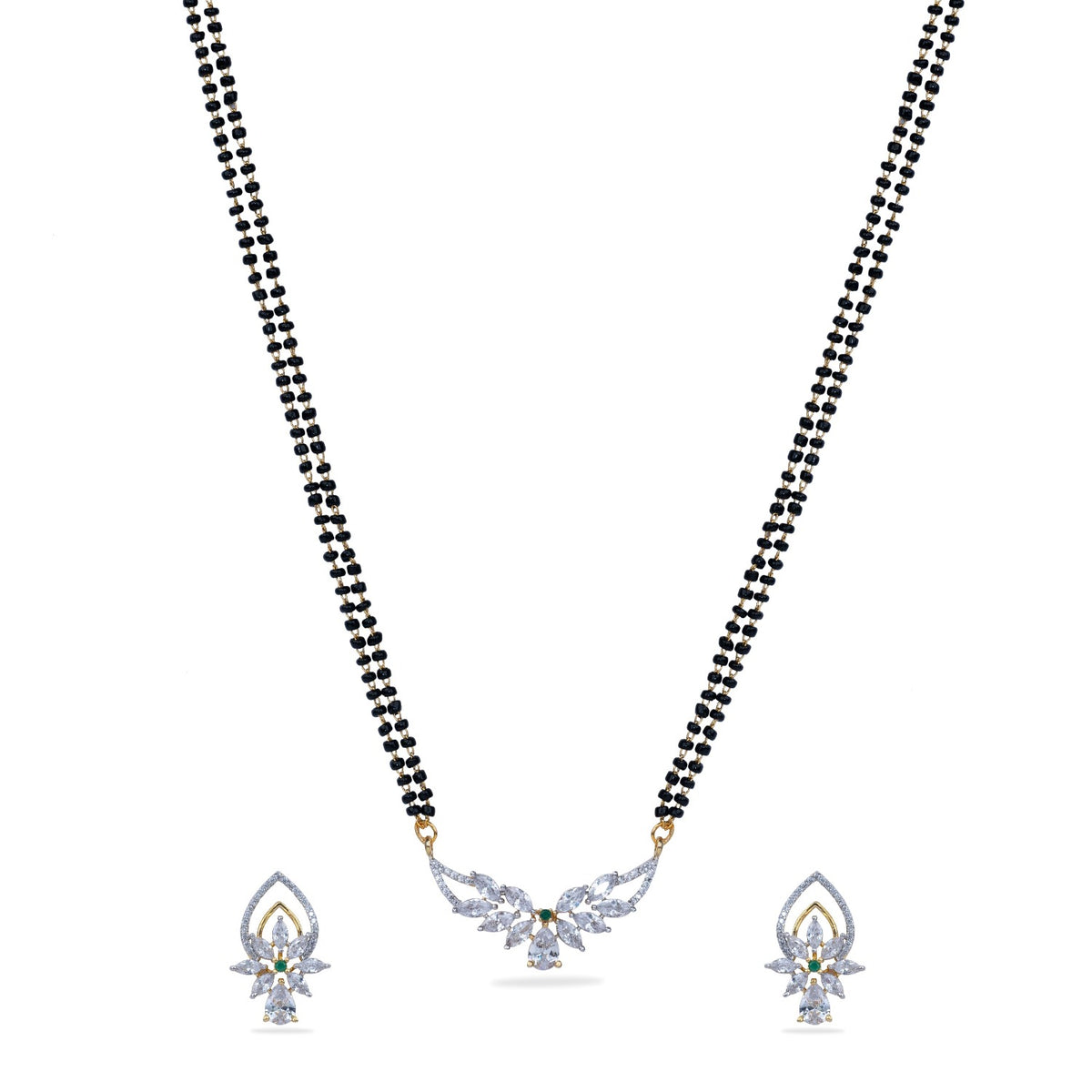 Shreeya CZ White Green Black Beads Necklace Set