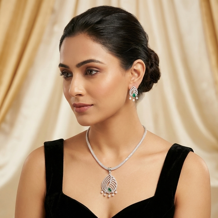 Paneira Nakshatra Green CZ Pendant Set