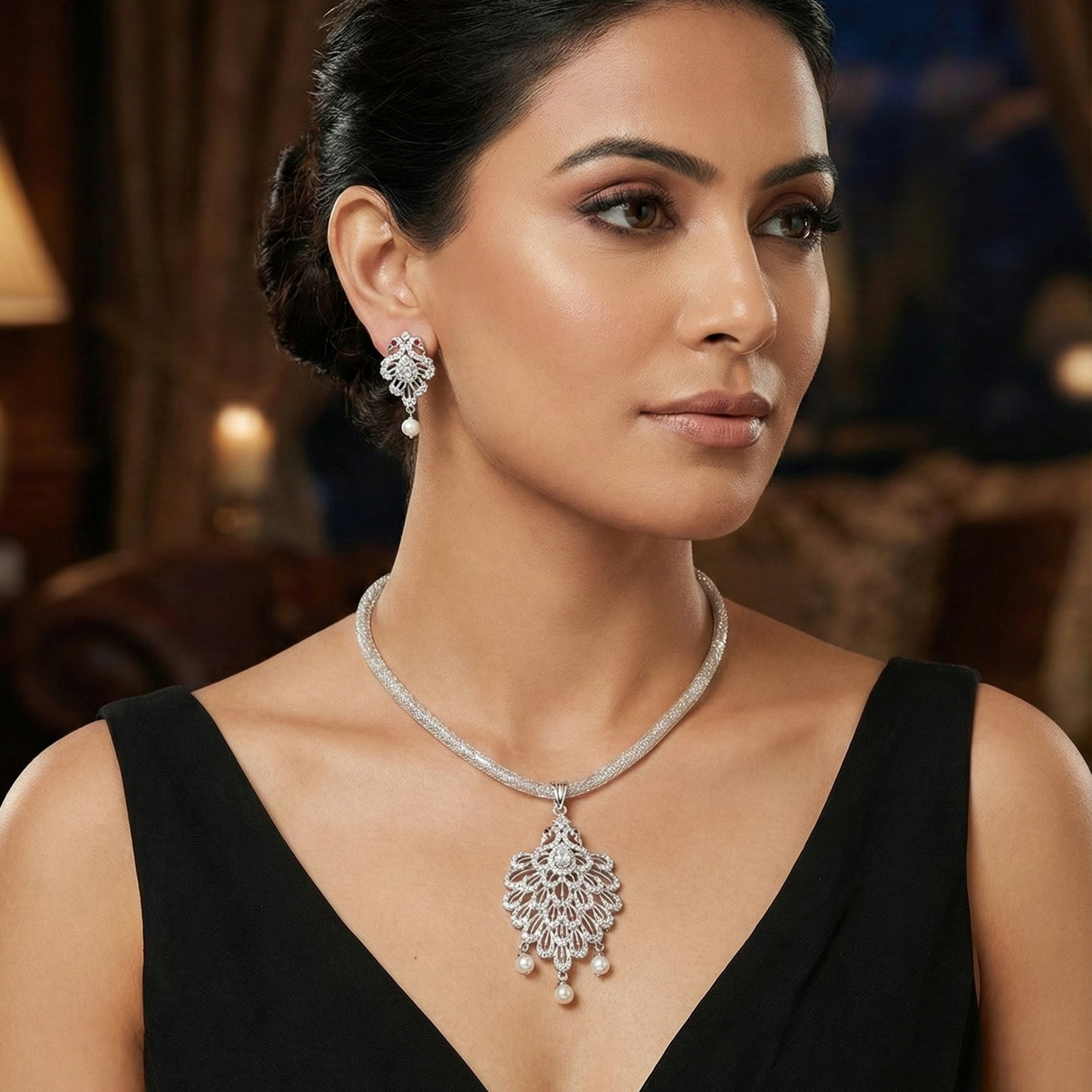 Mayurakshi Nakshatra White CZ Pendant Set