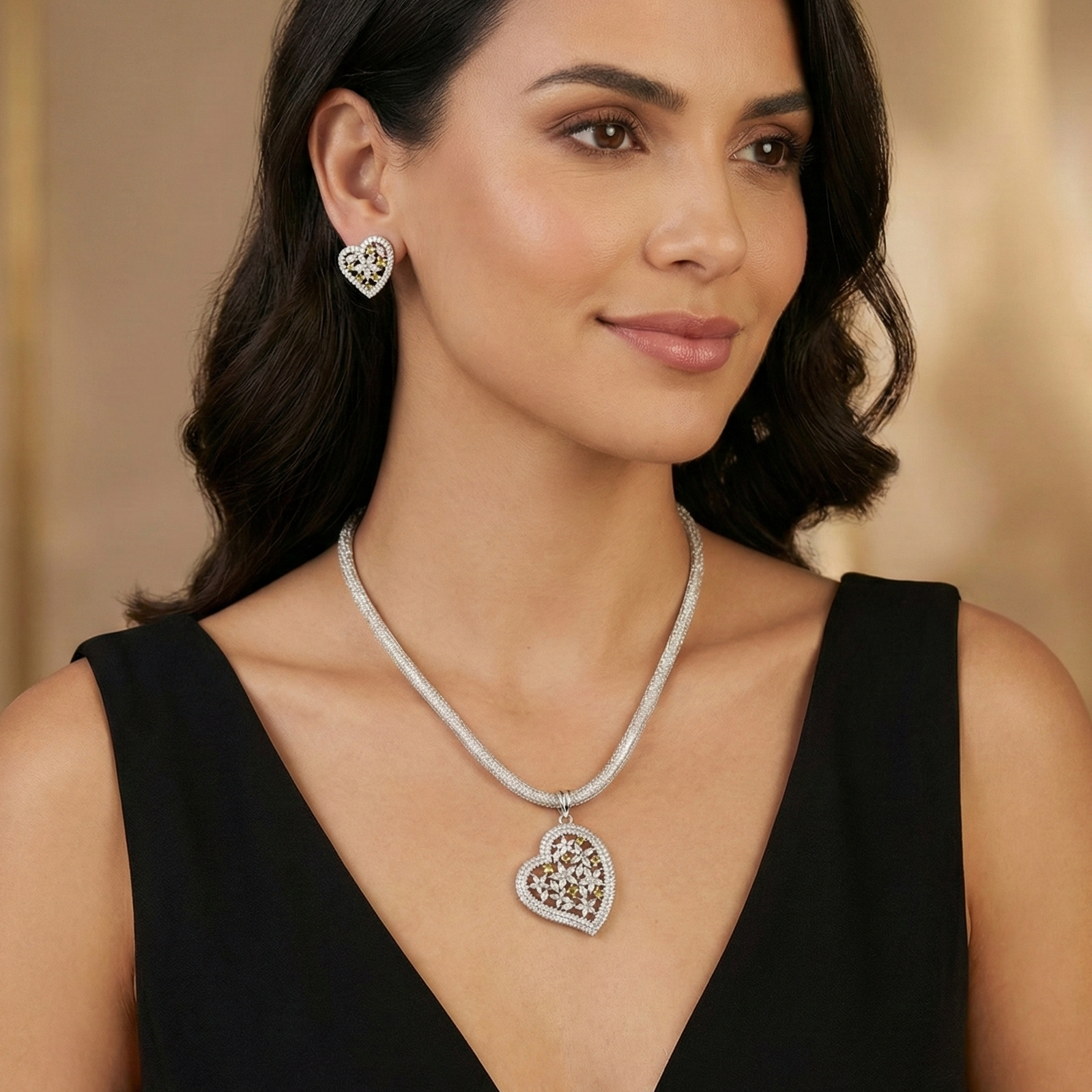 Amara Heart Nakshatra Yellow CZ Pendant Set