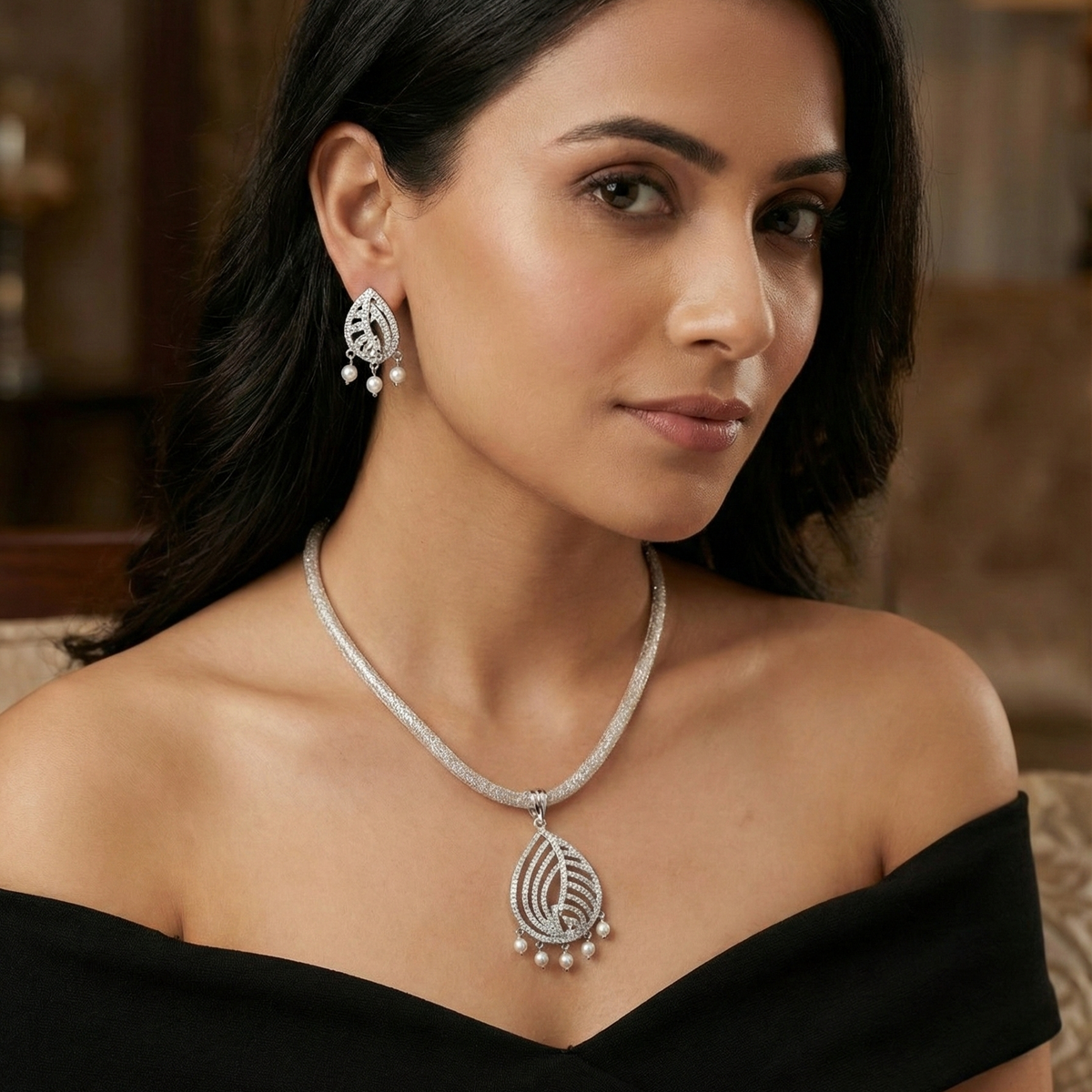 Paneira Nakshatra White CZ Pendant Set