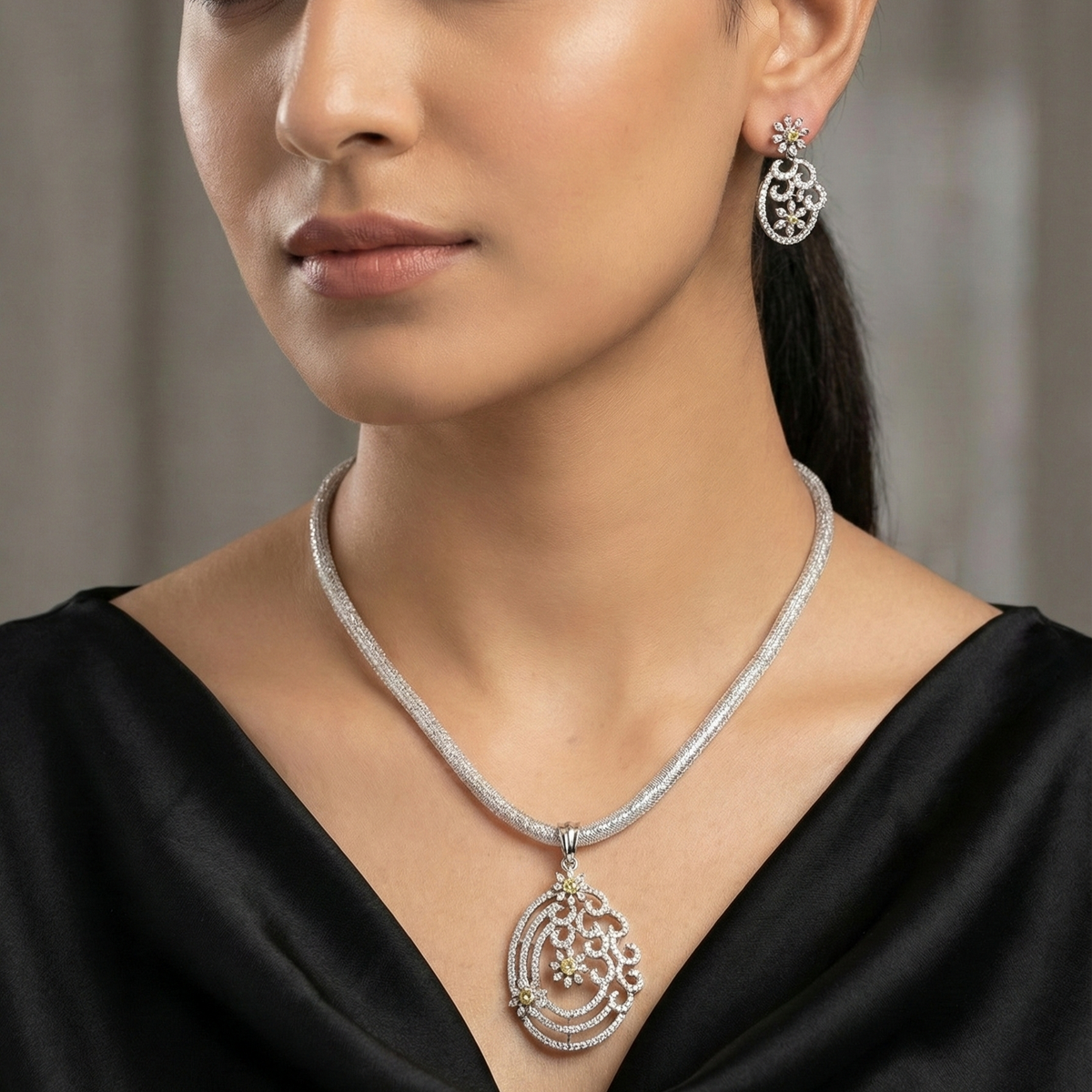 Aurora Nakshatra Light Green CZ Pendant Set