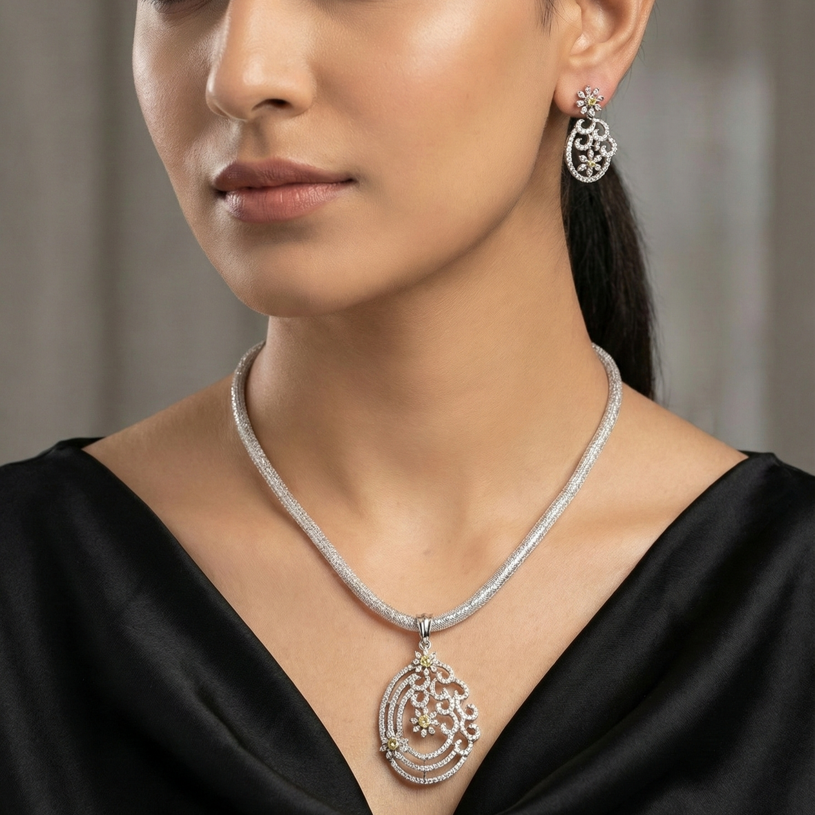 Aurora Nakshatra Light Green CZ Pendant Set