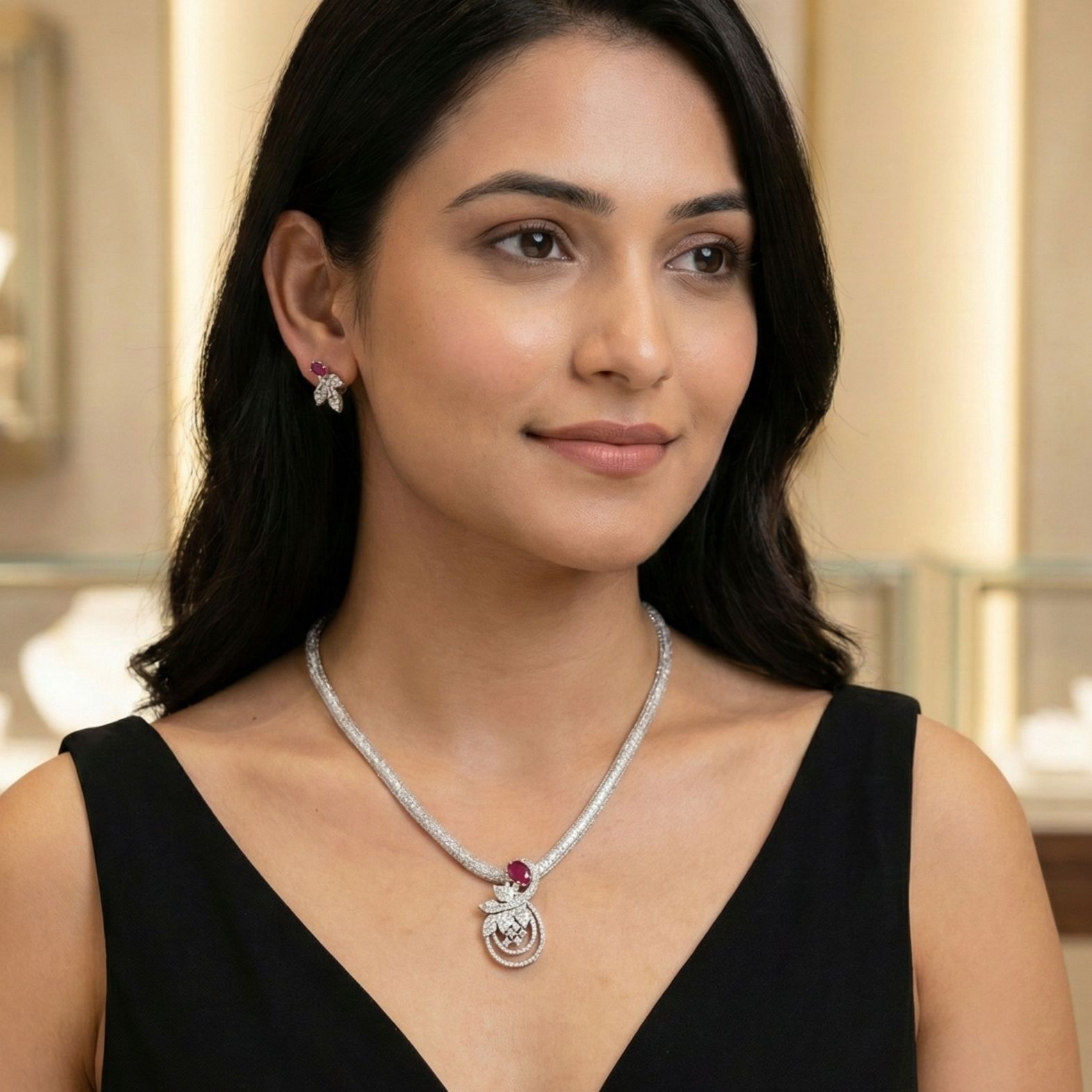 Verdant Leaf Nakshatra Red CZ Pendant