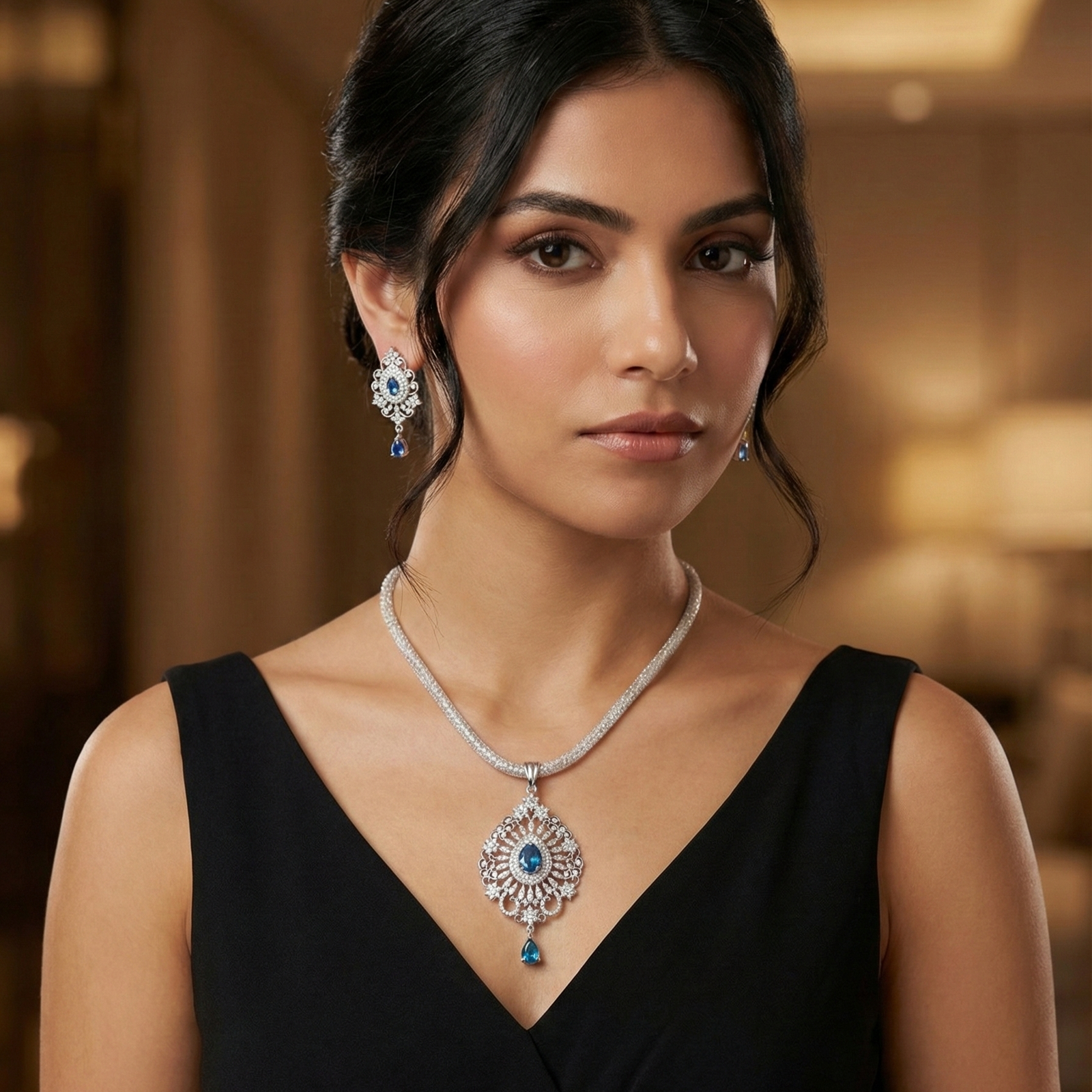 Elsa Nakshatra Blue CZ Pendant Set