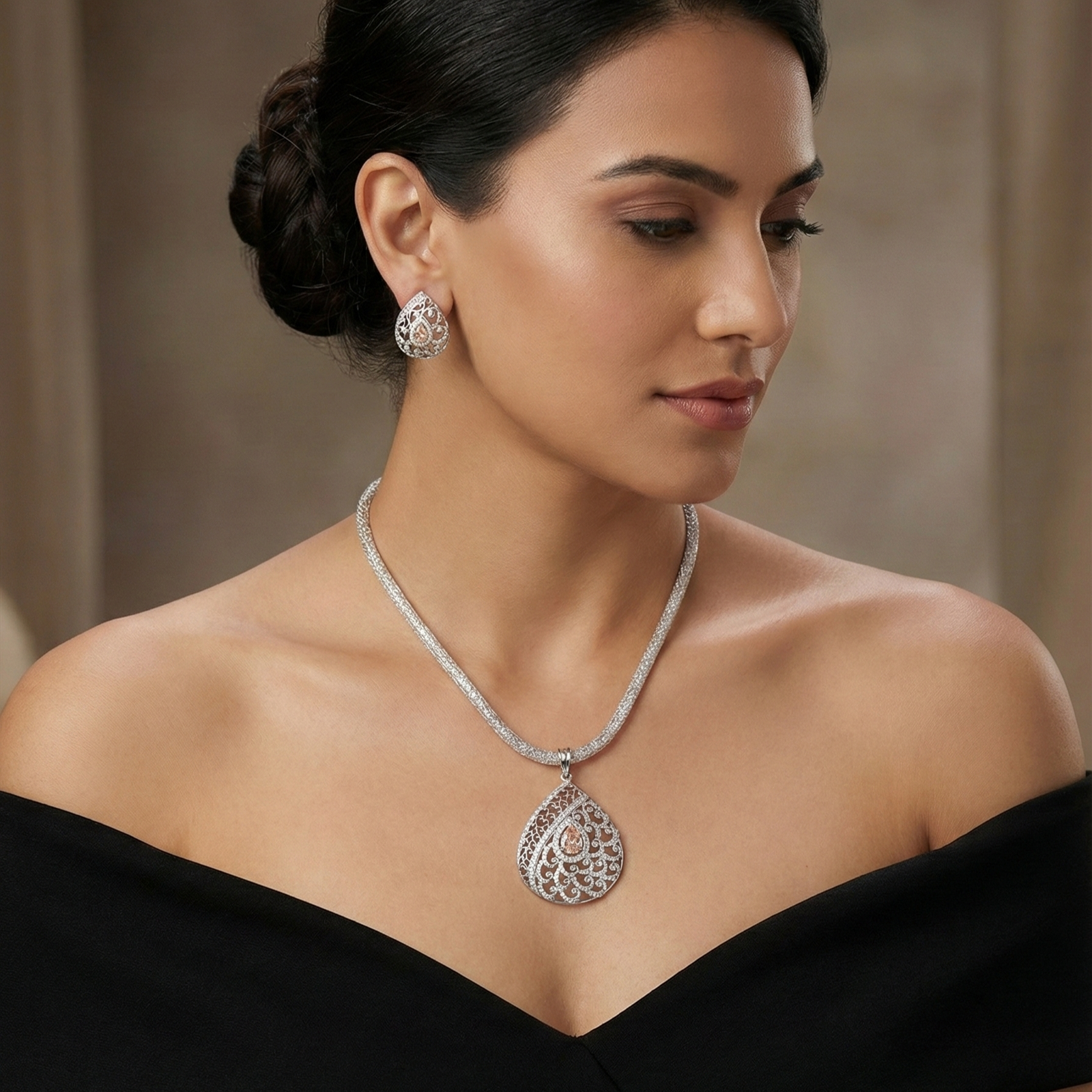 Blossom Nakshatra Orange CZ Pendant Set