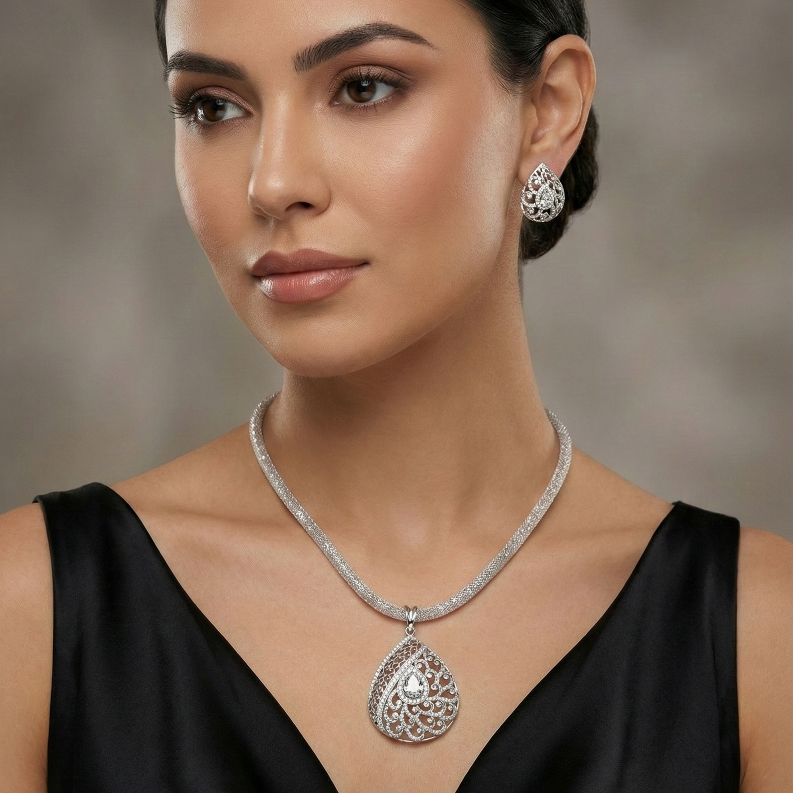 Blossom Nakshatra White CZ Pendant Set