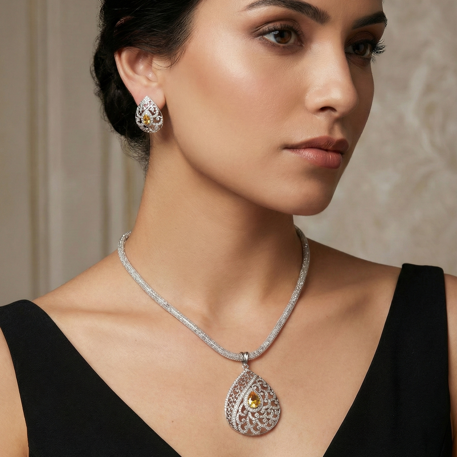 Blossom Nakshatra Sapphire CZ Pendant Set