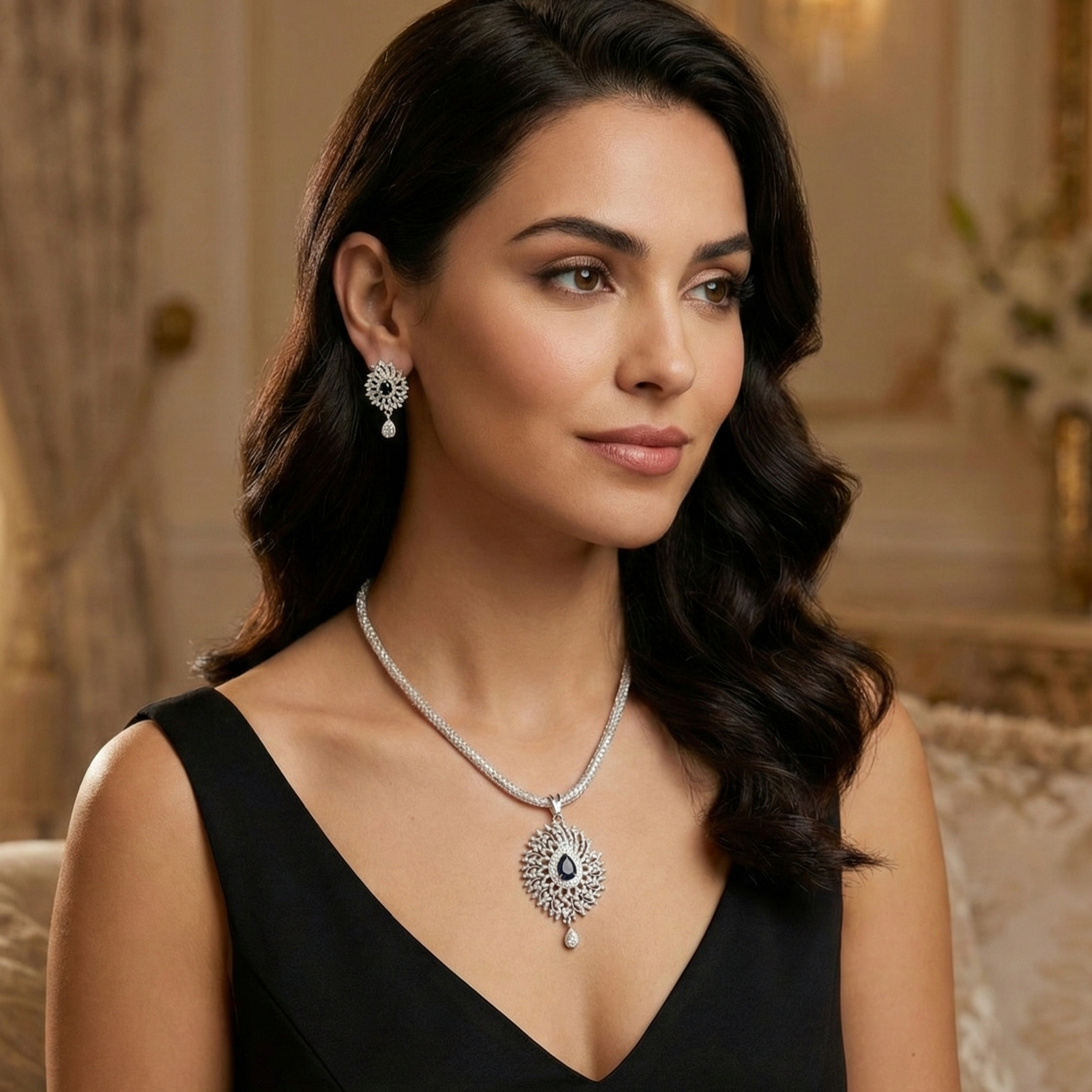 Mihita Nakshatra Black CZ Pendant Set