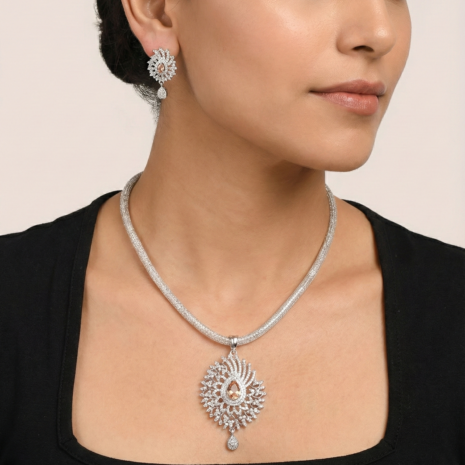 Mihita Nakshatra Orange CZ Pendant Set
