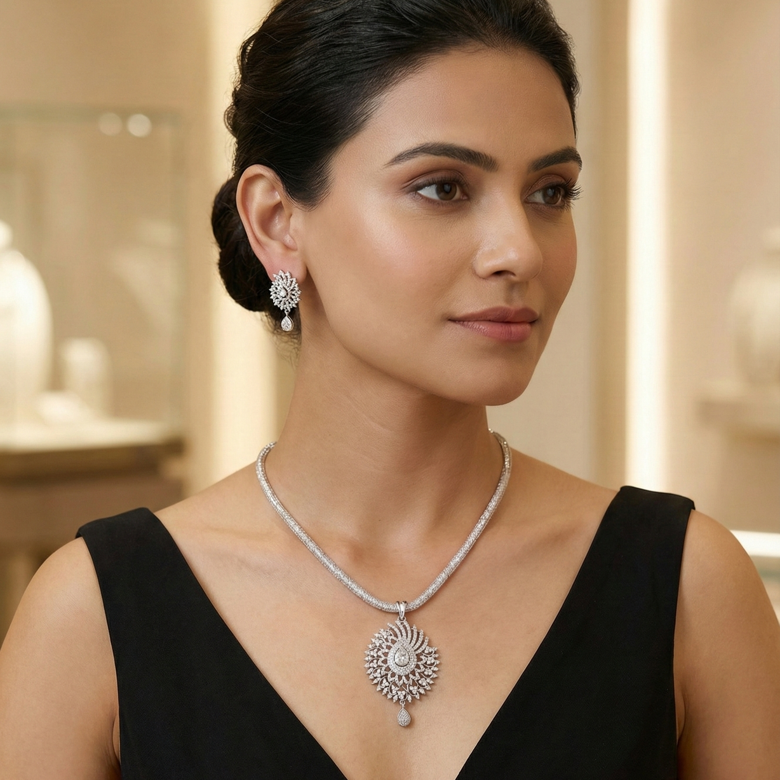Mihita Nakshatra White CZ Pendant Set