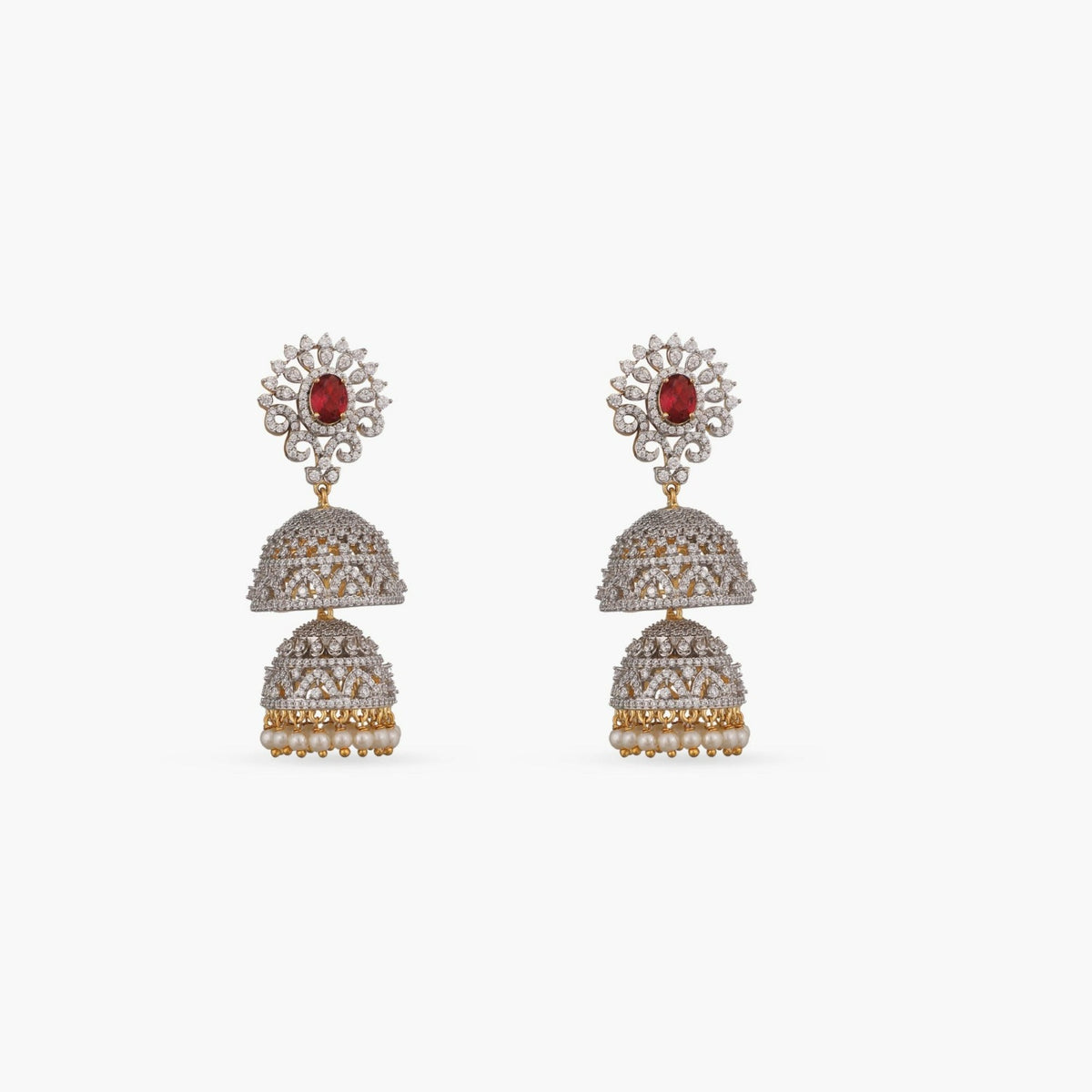 Dual Layer CZ Jhumka Earrings