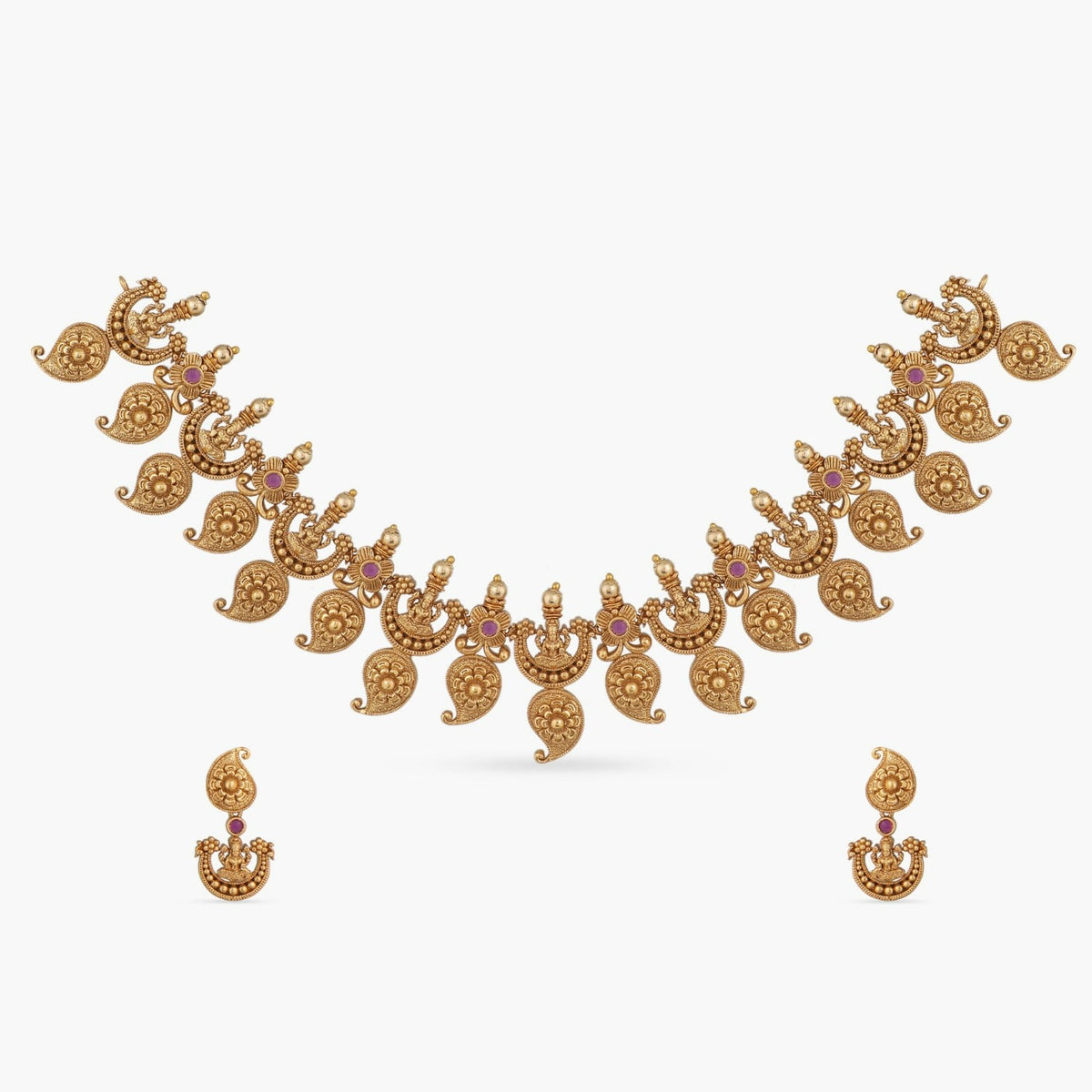 Mango Motif Lakshmi Antique Temple Necklace Set