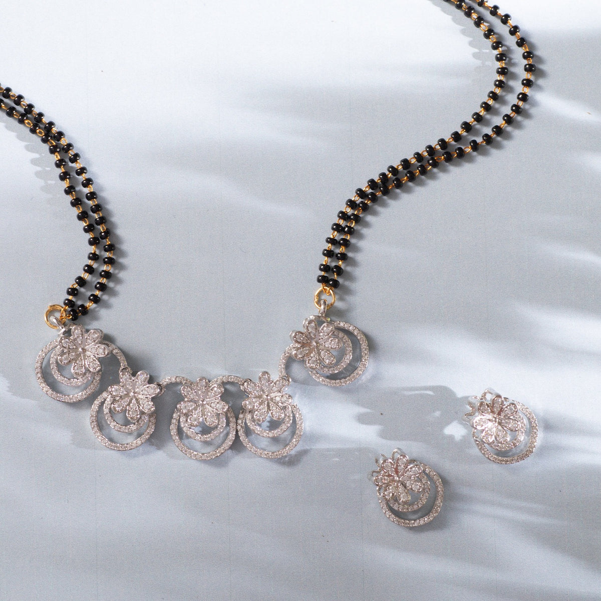 Najira Delicate CZ Black Beads Necklace Set  