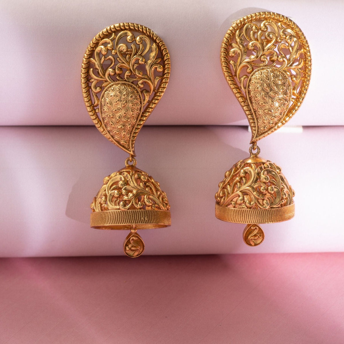 Azba Mango Motif Statement Antique Jhumka Earrings