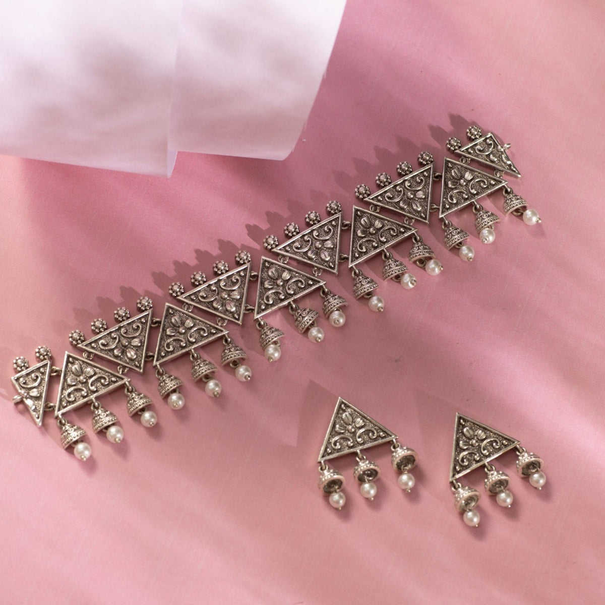 Maati Triangle Floral Antique Oxidized Choker Set