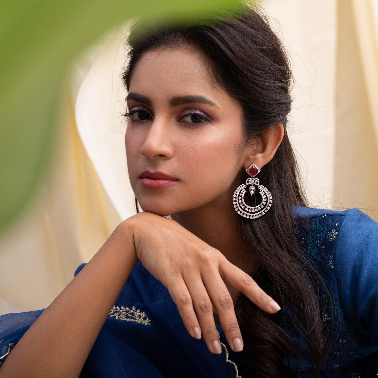 Square Delicate Nakshatra CZ Chandbali Earrings