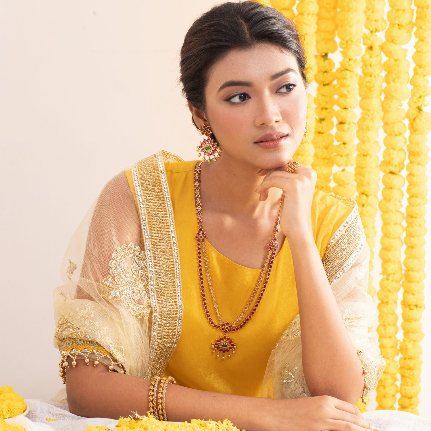 Flaunt Classic CZ Two Layer Long Necklace Set 