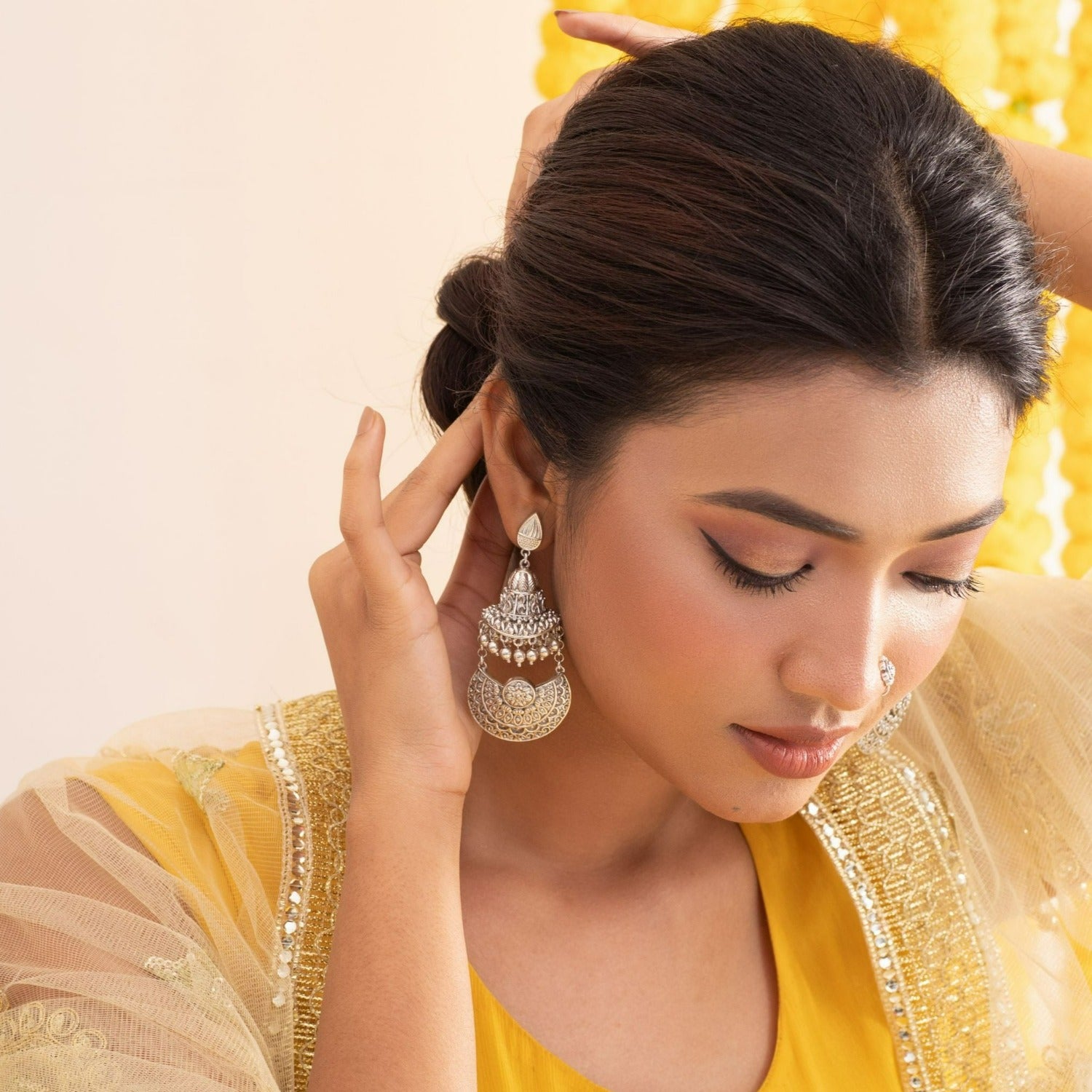 Buy Jalaja Floral Statement Chandbali Earrings | Tarinika