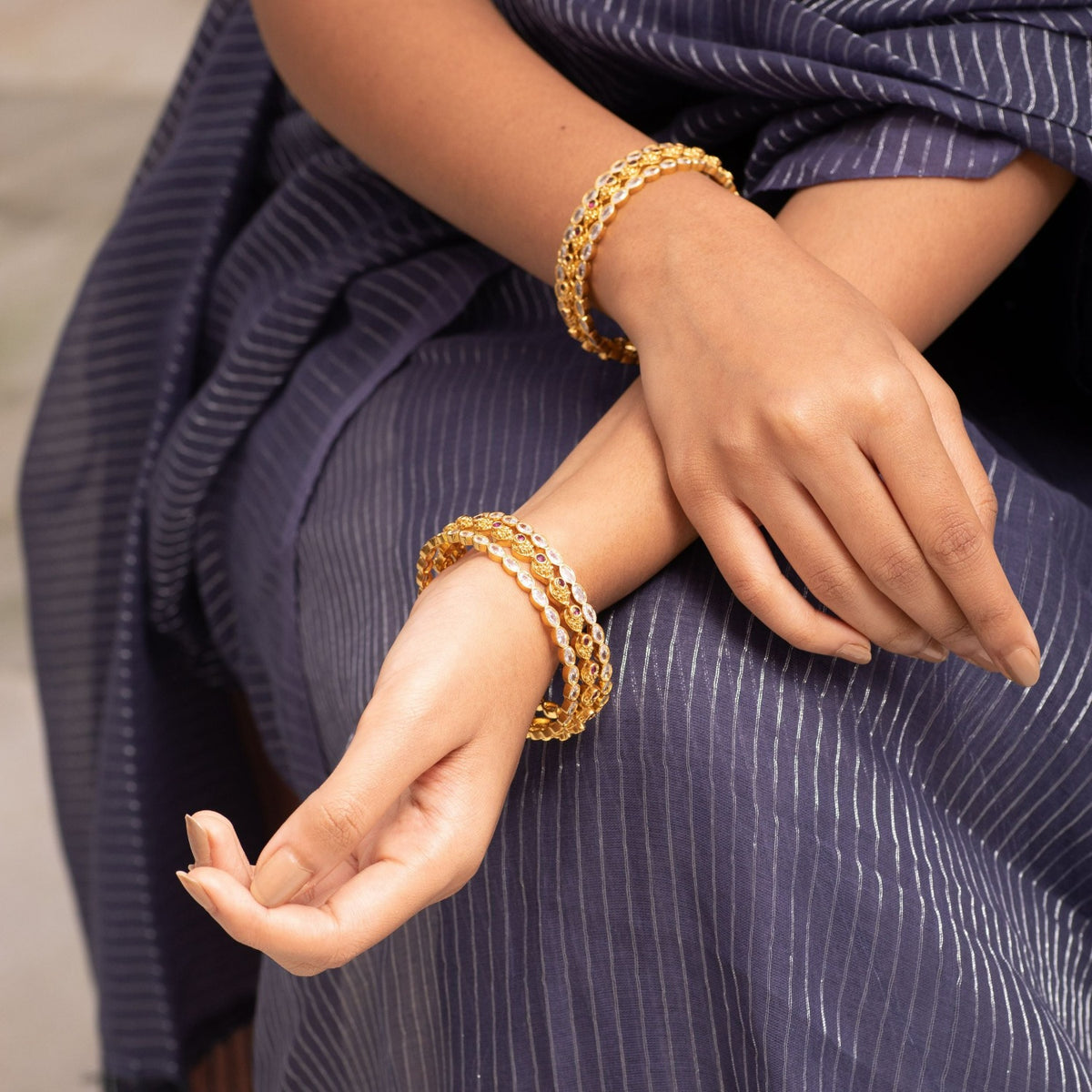 Classic Three-Layer Stackable Antique Bangles