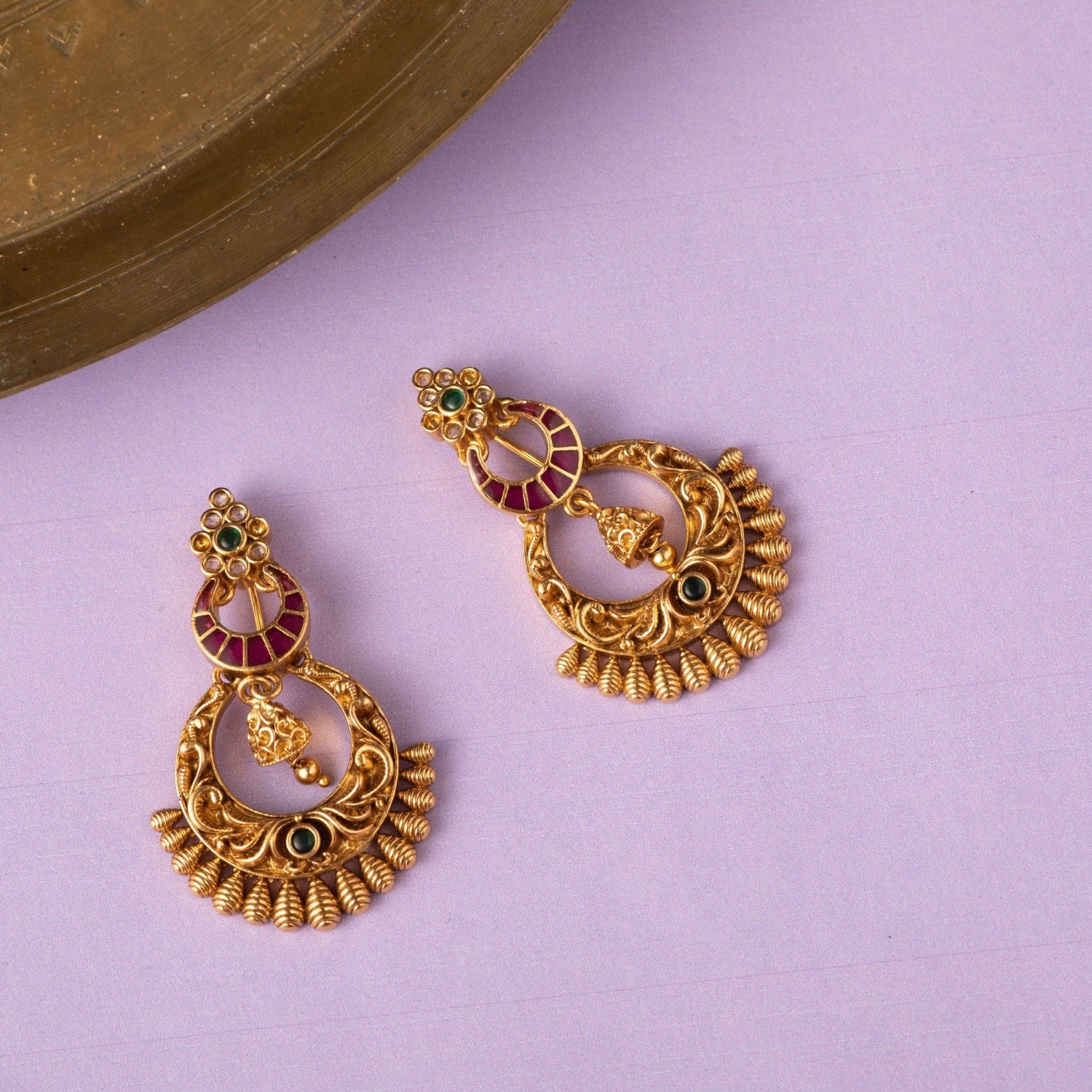 22K Gold Drop Earrings (Chandbali) with Cz, Color Stones & Japanese Culture  Pearls - 235-GER14055 in 13.250 Grams