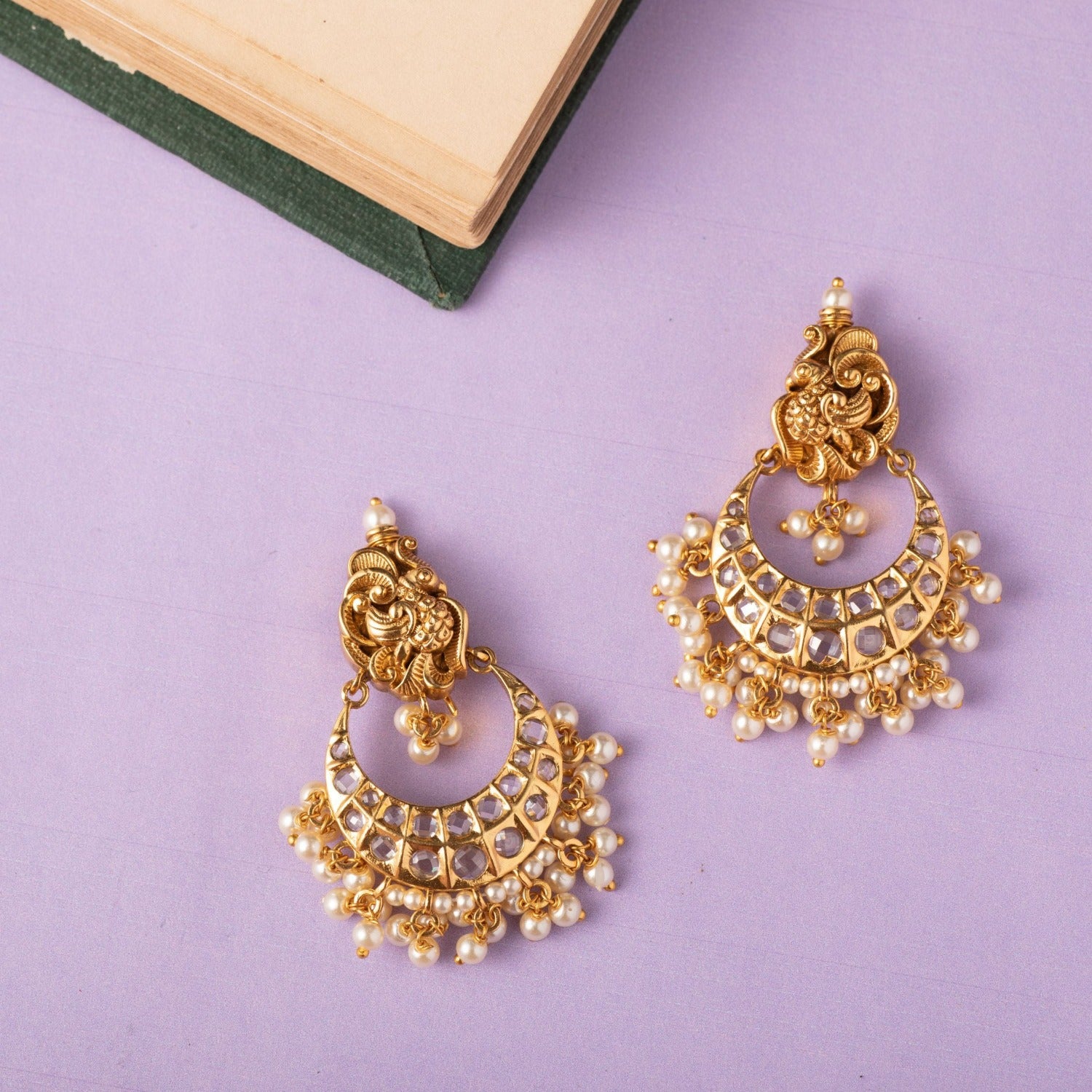 Beads Pachi Kundan Gold Plated Chained Peacock Jhumka Earring – Priyaasi