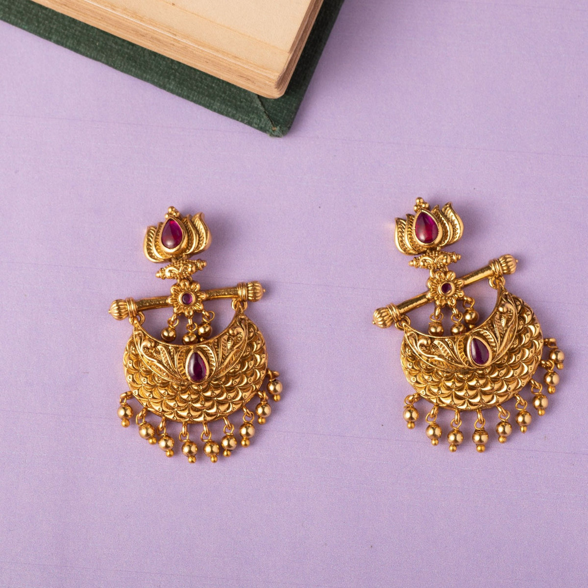 Lotus Antique Chandbali Earrings