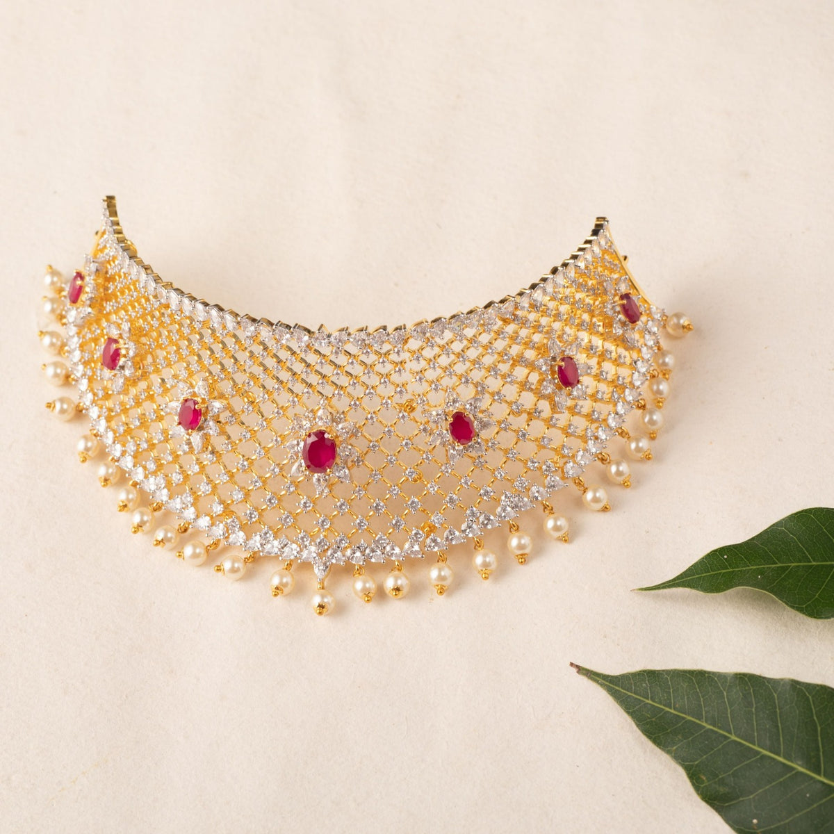 Floral Filigree Nakshatra CZ Necklace Set