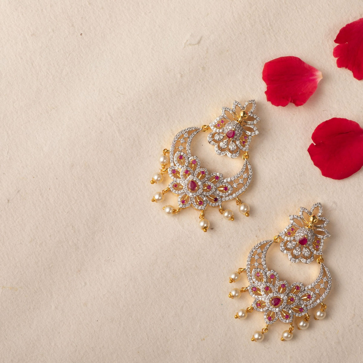 Floral Bloom Nakshatra CZ Chandbali Earrings
