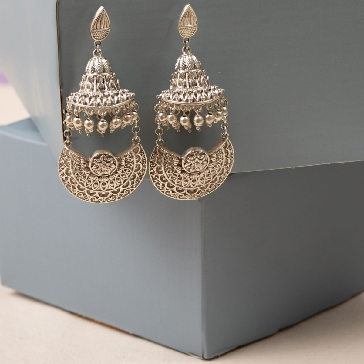 Maati Fusion Chandbali Antique Oxidized Earrings