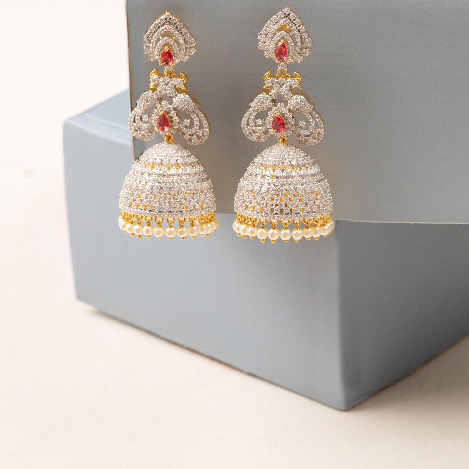 Jhumka Earrings Simple White Stone Earrings Full White Stone