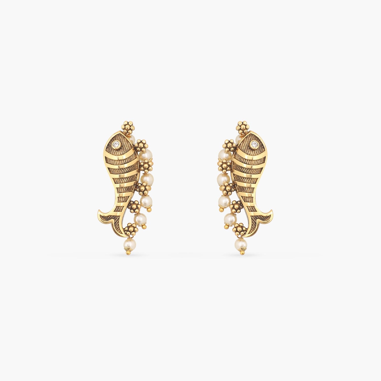 Fish and Pearl Oxidized Statement Earrings