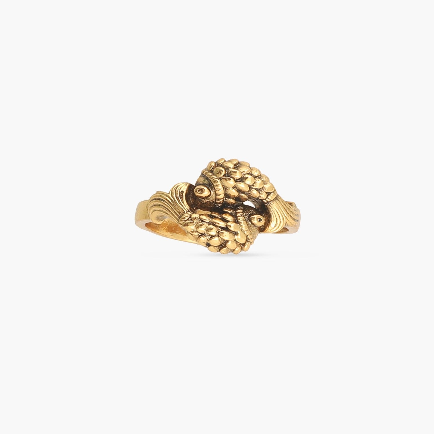 Double Fish Oxidized Finger Ring