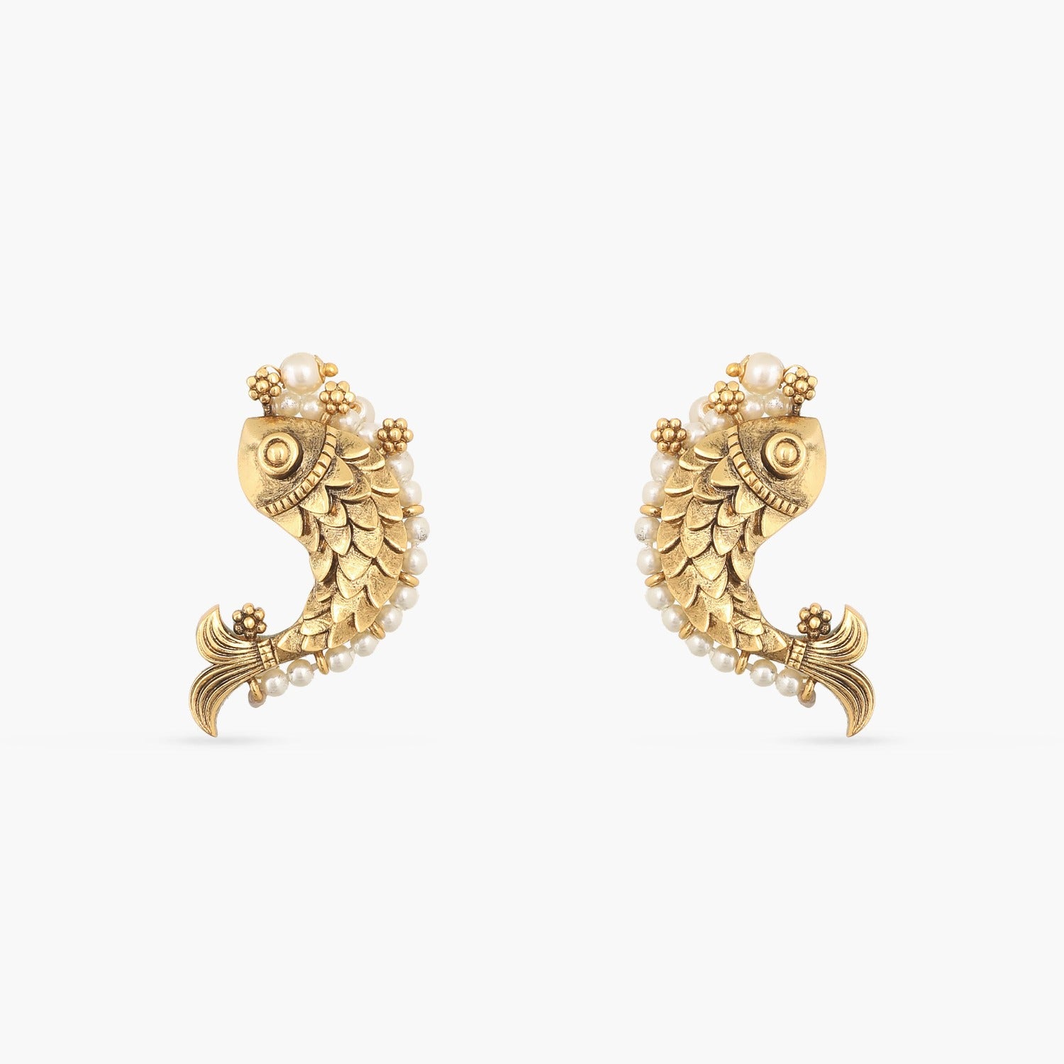 Fish and Pearl Oxidized Classic Earrings