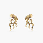 Fish and Pearl Oxidized Drop Earrings