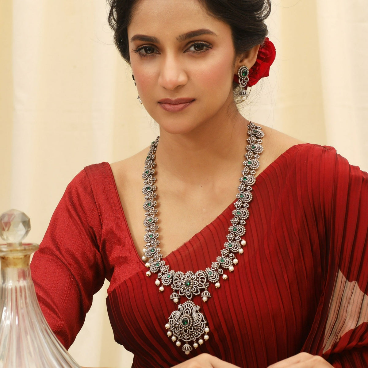 Queen Nakshatra CZ Long Necklace Set