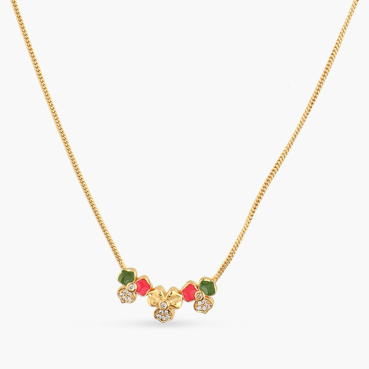 Pansy Floral CZ Triple Motif Necklace