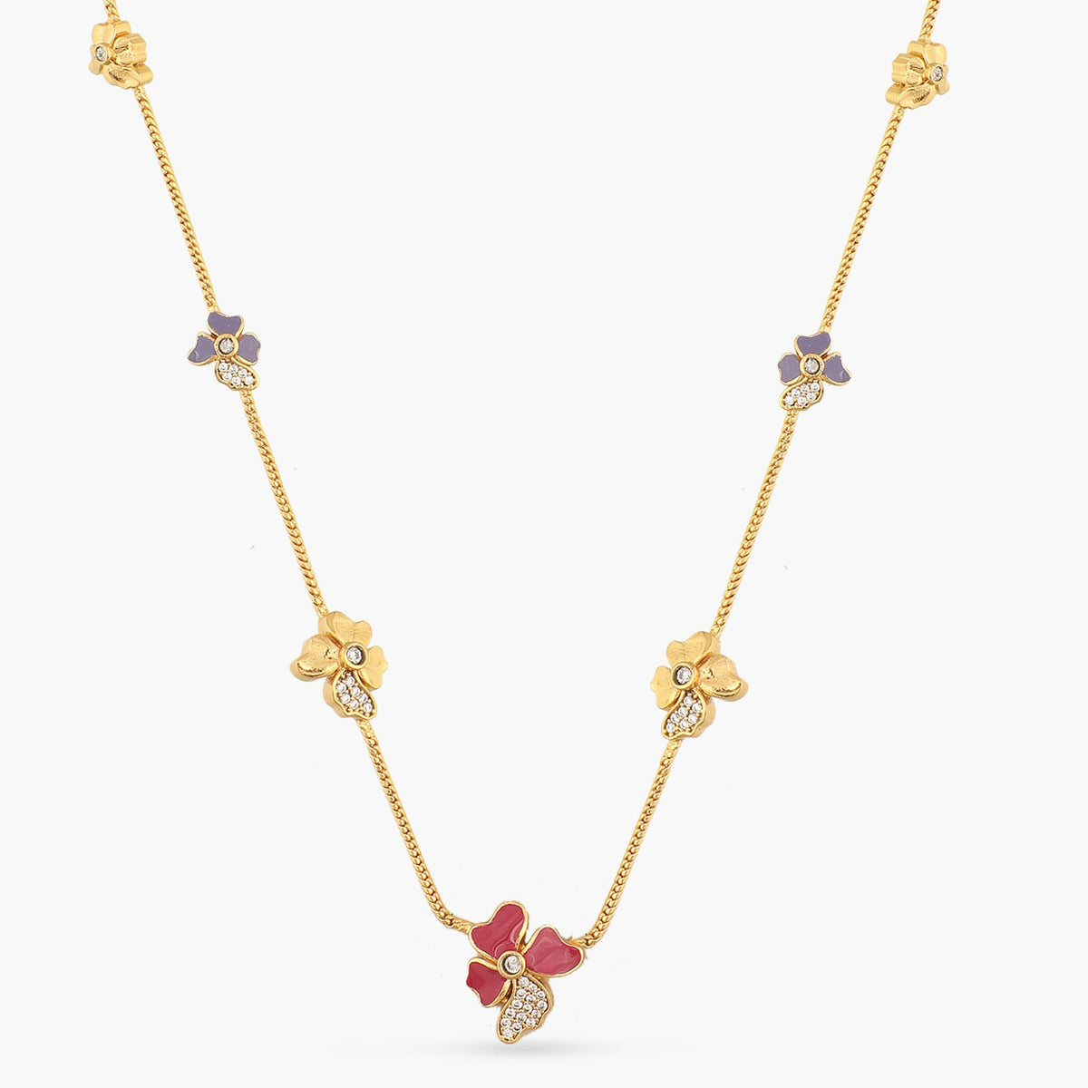 Pansy Floral CZ Petal Necklace