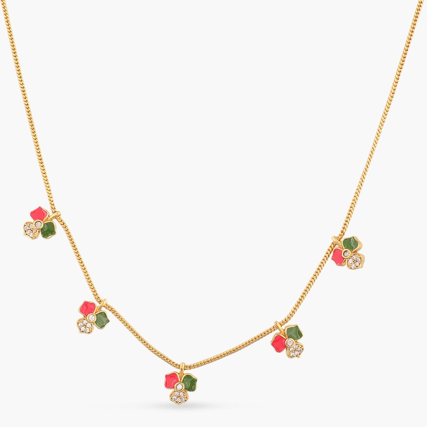 Pansy Floral CZ Charm Necklace 