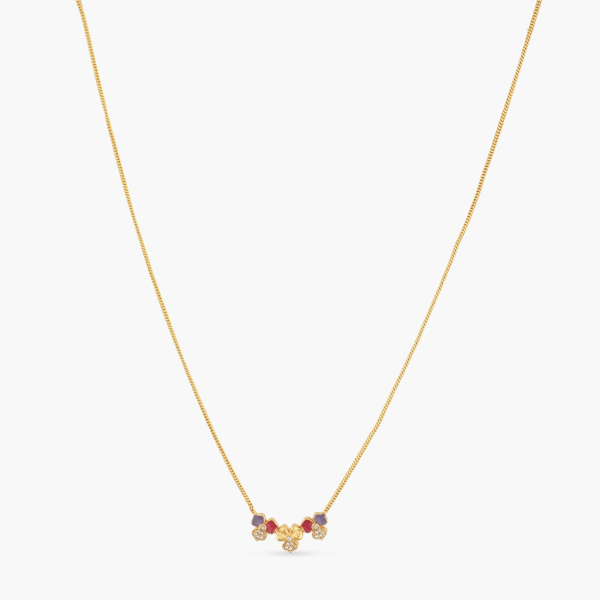 Pansy Floral CZ Triple Motif Necklace